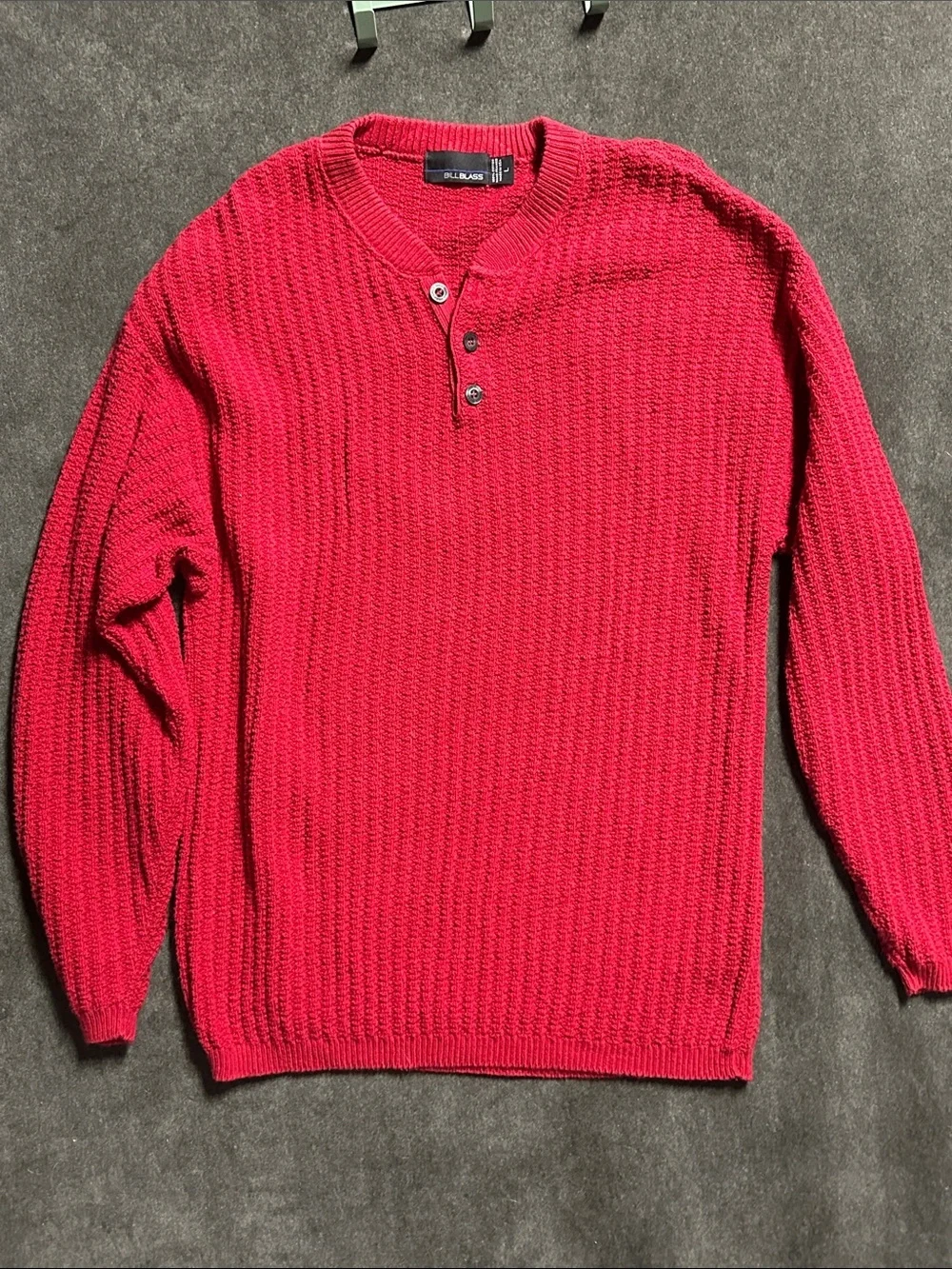 Vintage Bill Blass Red Textured Knit Sweater Men’s Large Made in USA 100% Cotton